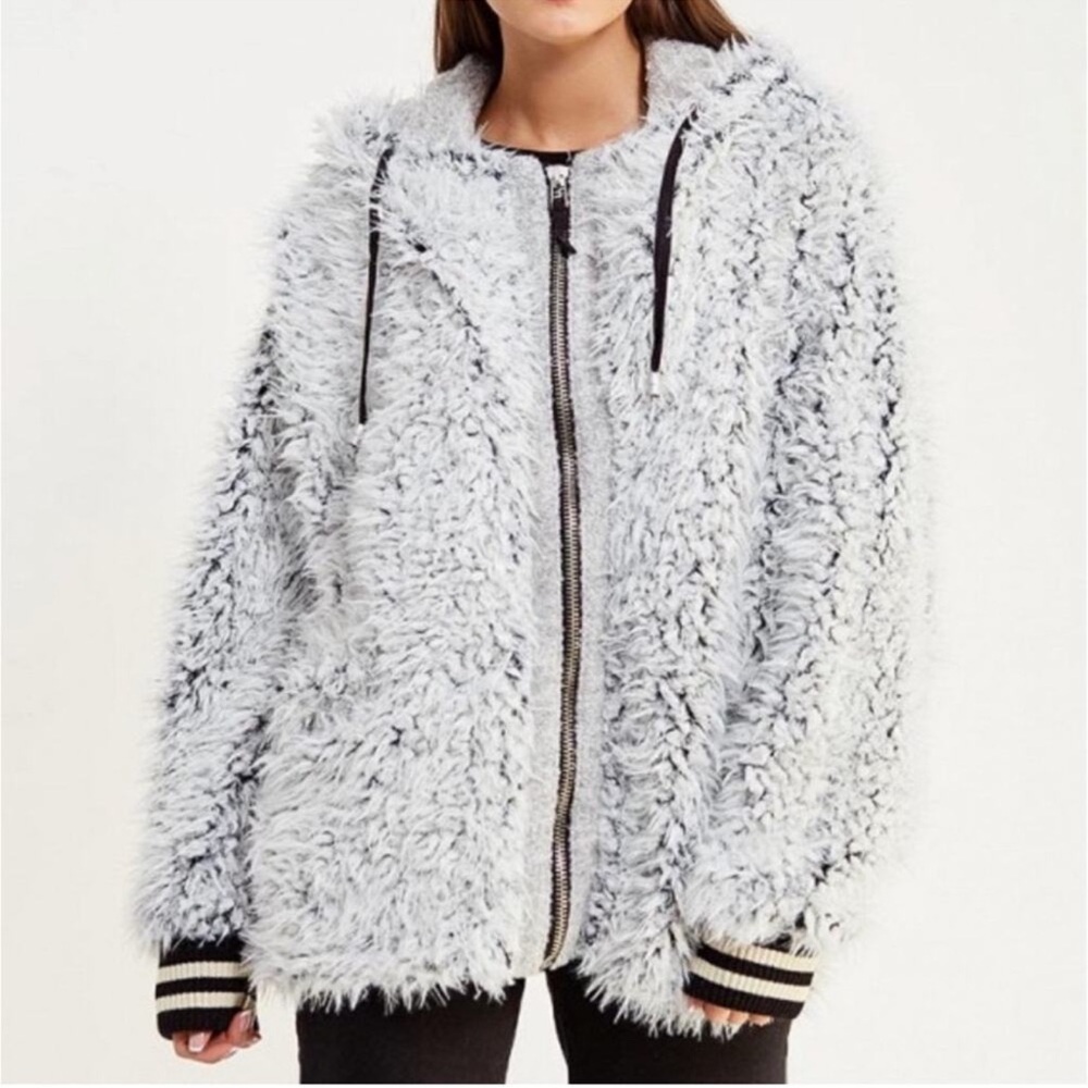 We The Free Soft Gray fuzzy varsity Jacket